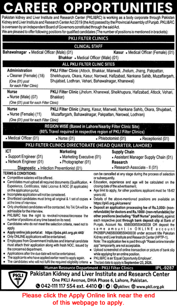 Official PKLI Newspaper Job Advertisement September 2026
